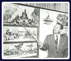 Walt Disney showing his plans for Disneyland