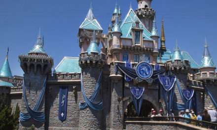 SPARKLING BEAUTY (ANAHEIM, Calif.) – Sleeping Beauty Castle at Disneyland park is draped in dazzling diamonds to commemorate the Diamond Celebration at the Disneyland Resort. More than 100,000 blue glass crystals shimmer on the rooftop of the Disneyland landmark. (Paul Hiffmeyer/Disneyland Resort)