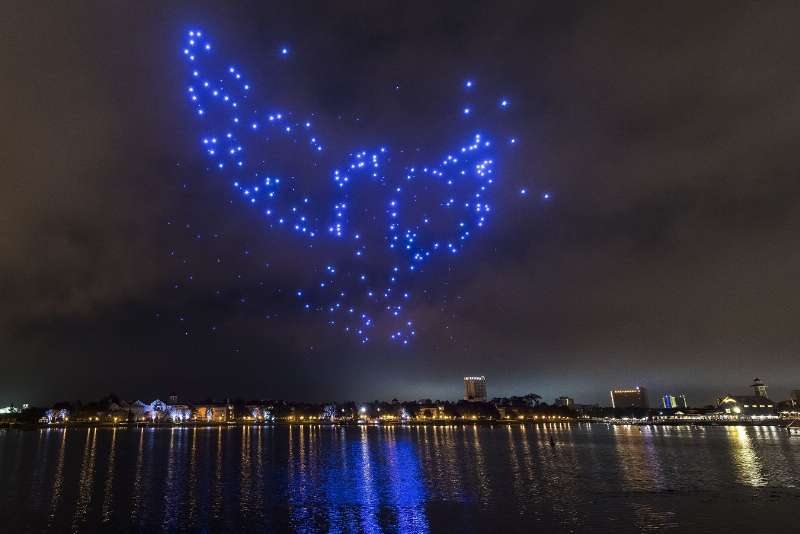 Disney and Intel Light Up the Skies at Disney Springs With Hundreds of Twinkling Choreographed Drones Disney and Intel Light Up the Skies at Disney Springs With Hundreds of Twinkling Choreographed Drones