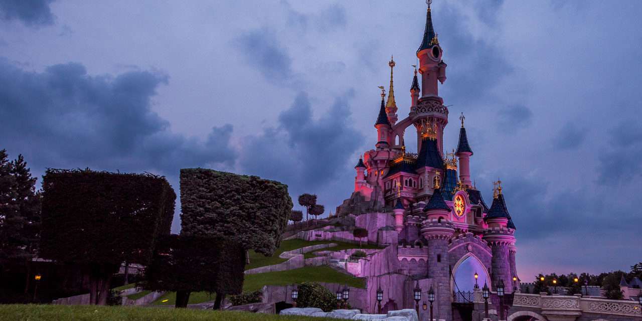 Nighttime at Sleeping Beauty Castle at Disneyland Paris