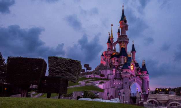 Nighttime at Sleeping Beauty Castle at Disneyland Paris